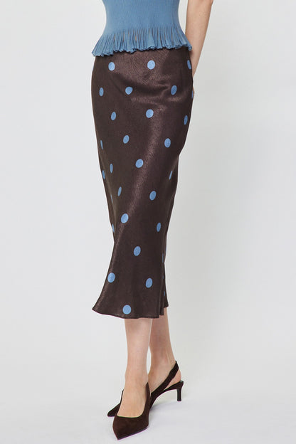 Polka Dot Bias Cut Midi Skirt Chocolate