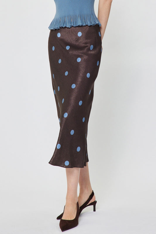 Polka Dot Bias Cut Midi Skirt Chocolate