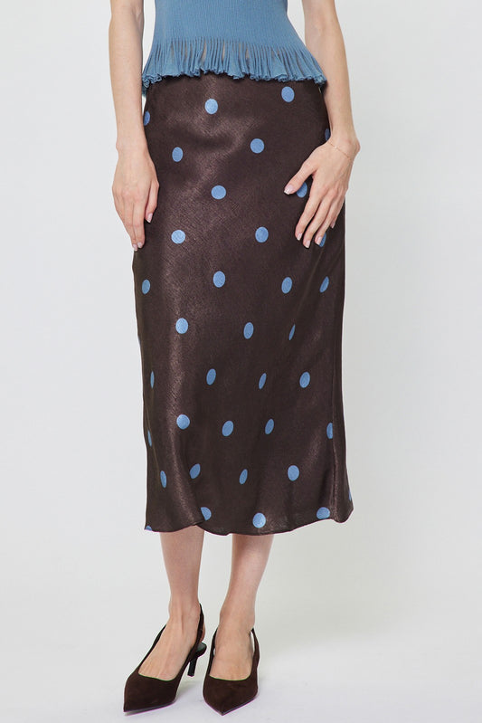 Polka Dot Bias Cut Midi Skirt Chocolate