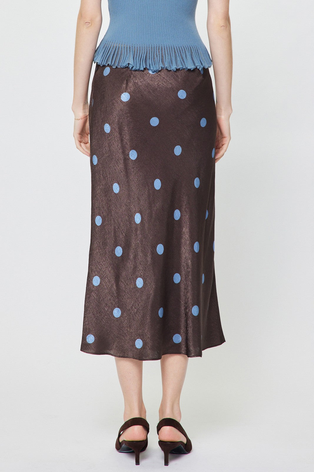 Polka Dot Bias Cut Midi Skirt Chocolate