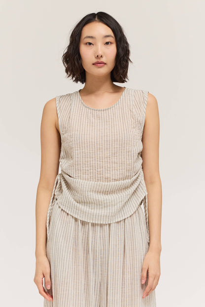 Stripe Side Cinch Sleeveless Top
