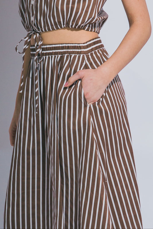 A-Line Strip Midi Skirt