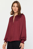 Split Neck Blouse Burgundy