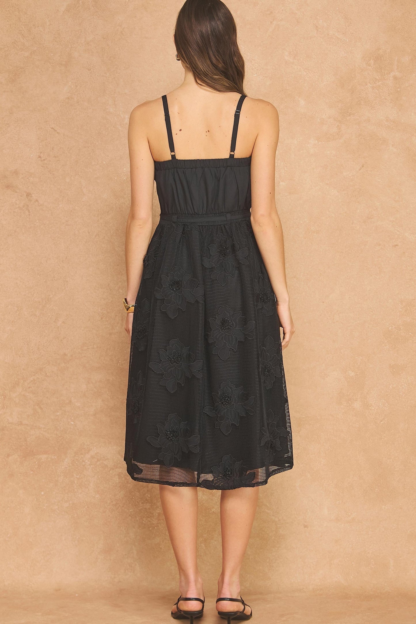 Embroidery Floral Mesh Sleeveless Dress