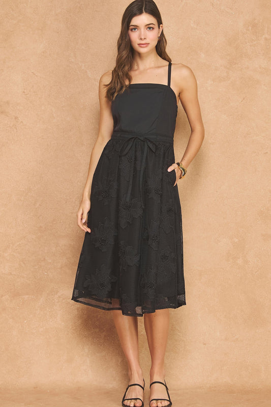 Embroidery Floral Mesh Sleeveless Dress