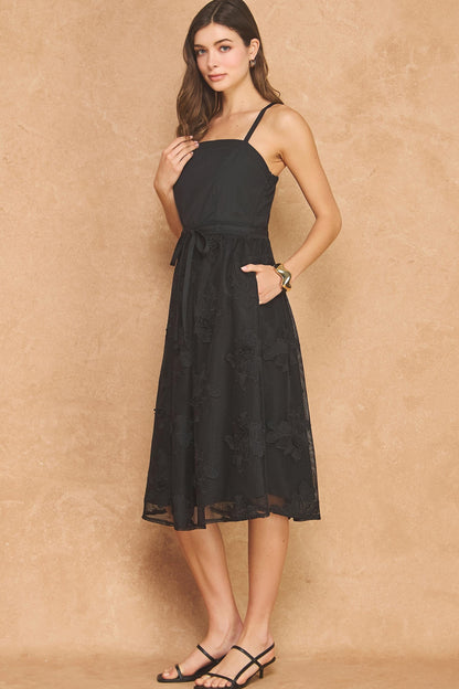 Embroidery Floral Mesh Sleeveless Dress