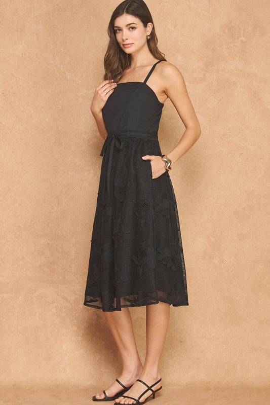 Embroidery Floral Mesh Sleeveless Dress