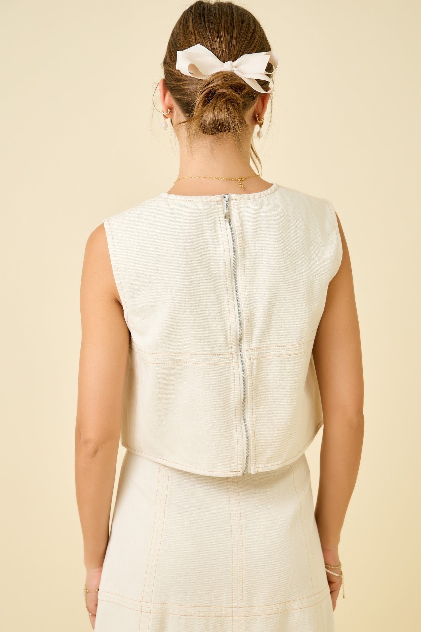 Denim Crop Top with Back Zipper