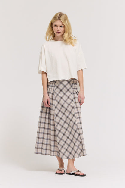 Smocked Yoke Plaid Skirt