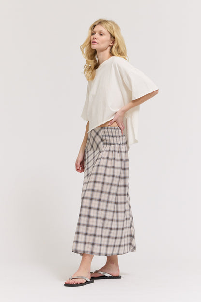 Smocked Yoke Plaid Skirt