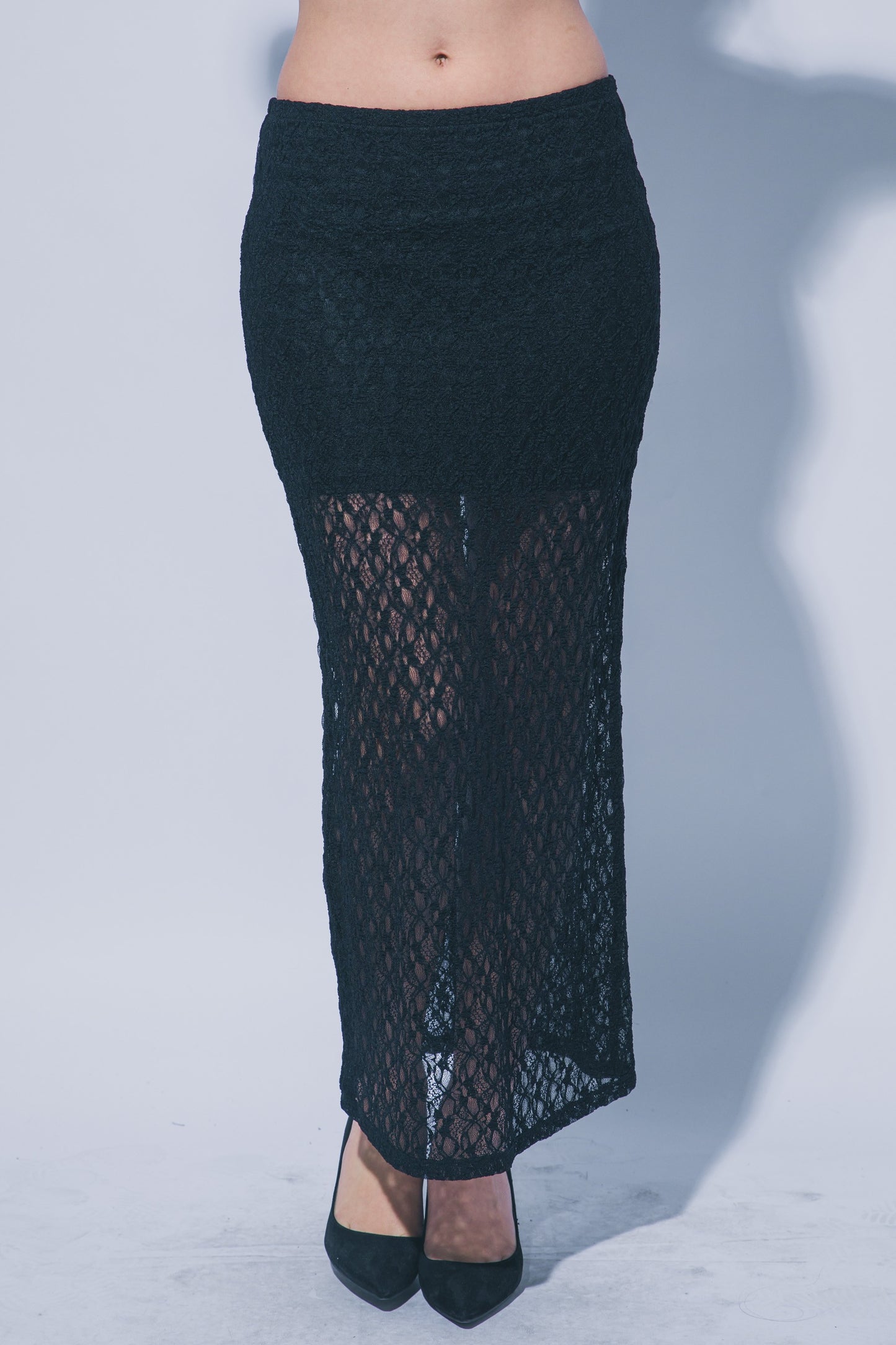 Sheer Lace Midi Skirt