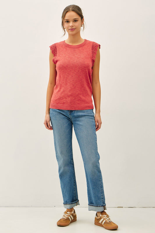 Crochet Ruffle Cap Sleeve Top Poppy