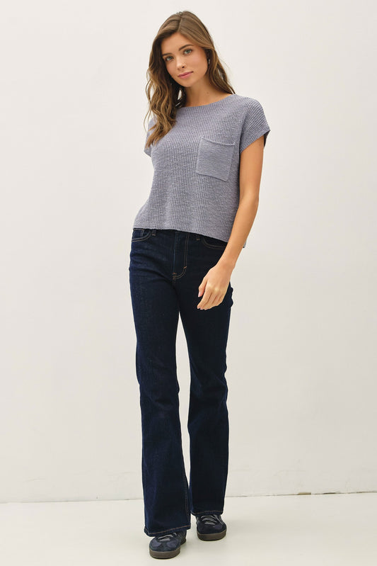 Patch Pocket Knit Sweater Slate Blue