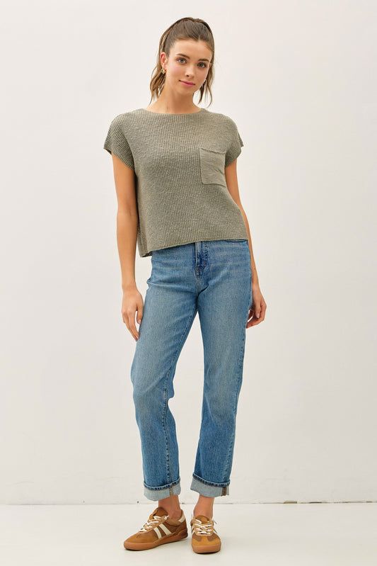 Patch Pocket Knit Sweater Olive