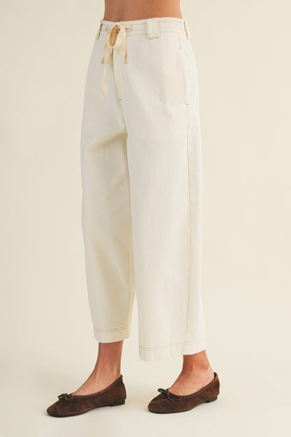 High Rise Wide Leg Utility Twill Pants