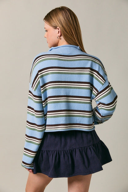 Rolled Hem Striped Cardigan