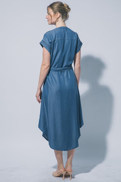 Chambray Tie Waist Midi Dress