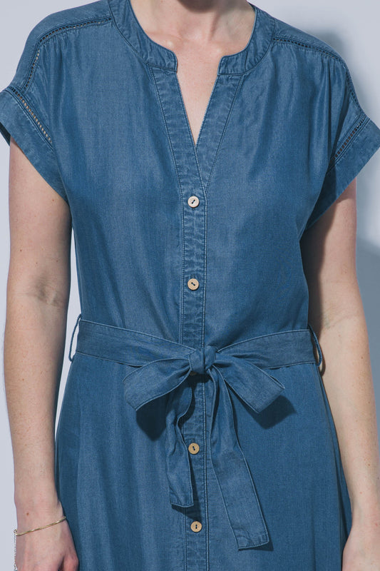 Chambray Tie Waist Midi Dress