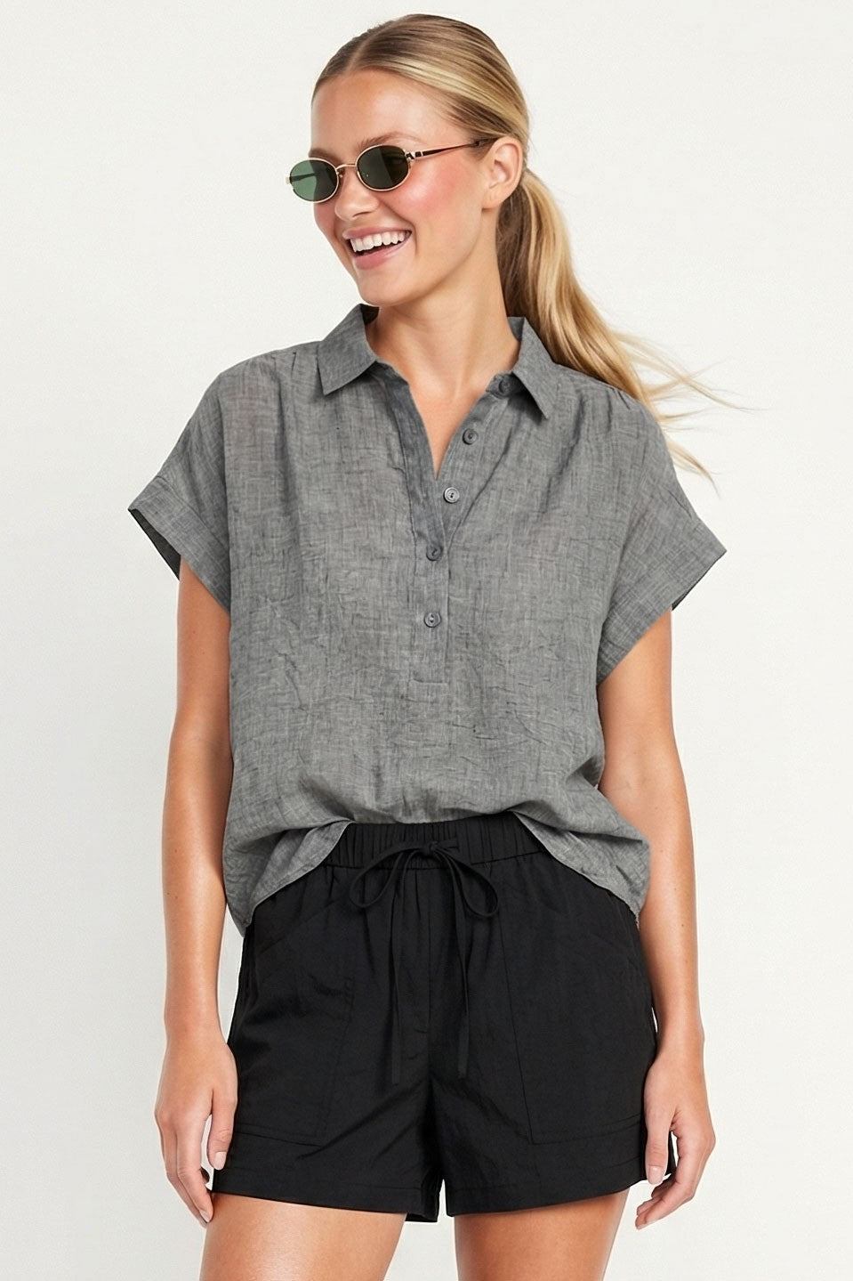 Sheer Cotton Popover Black