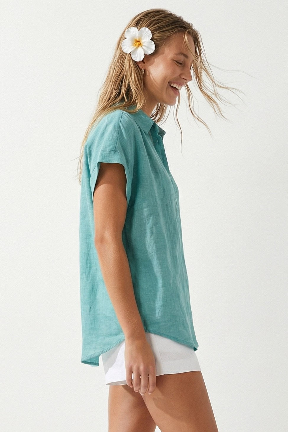 Sheer Cotton Popover  Emerald