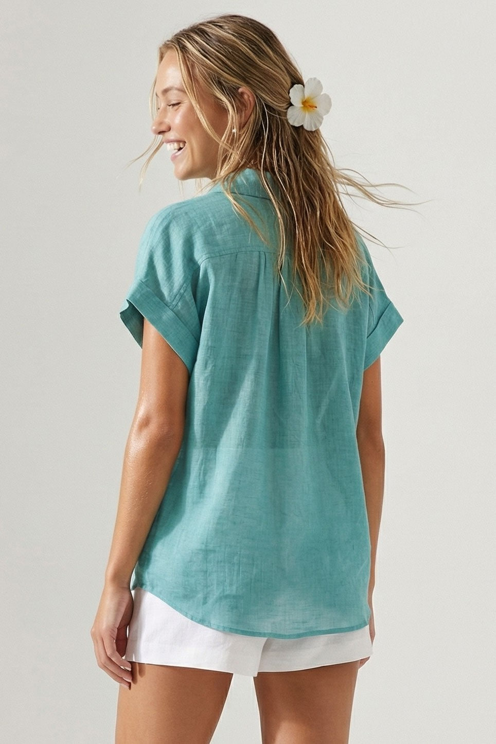 Sheer Cotton Popover  Emerald