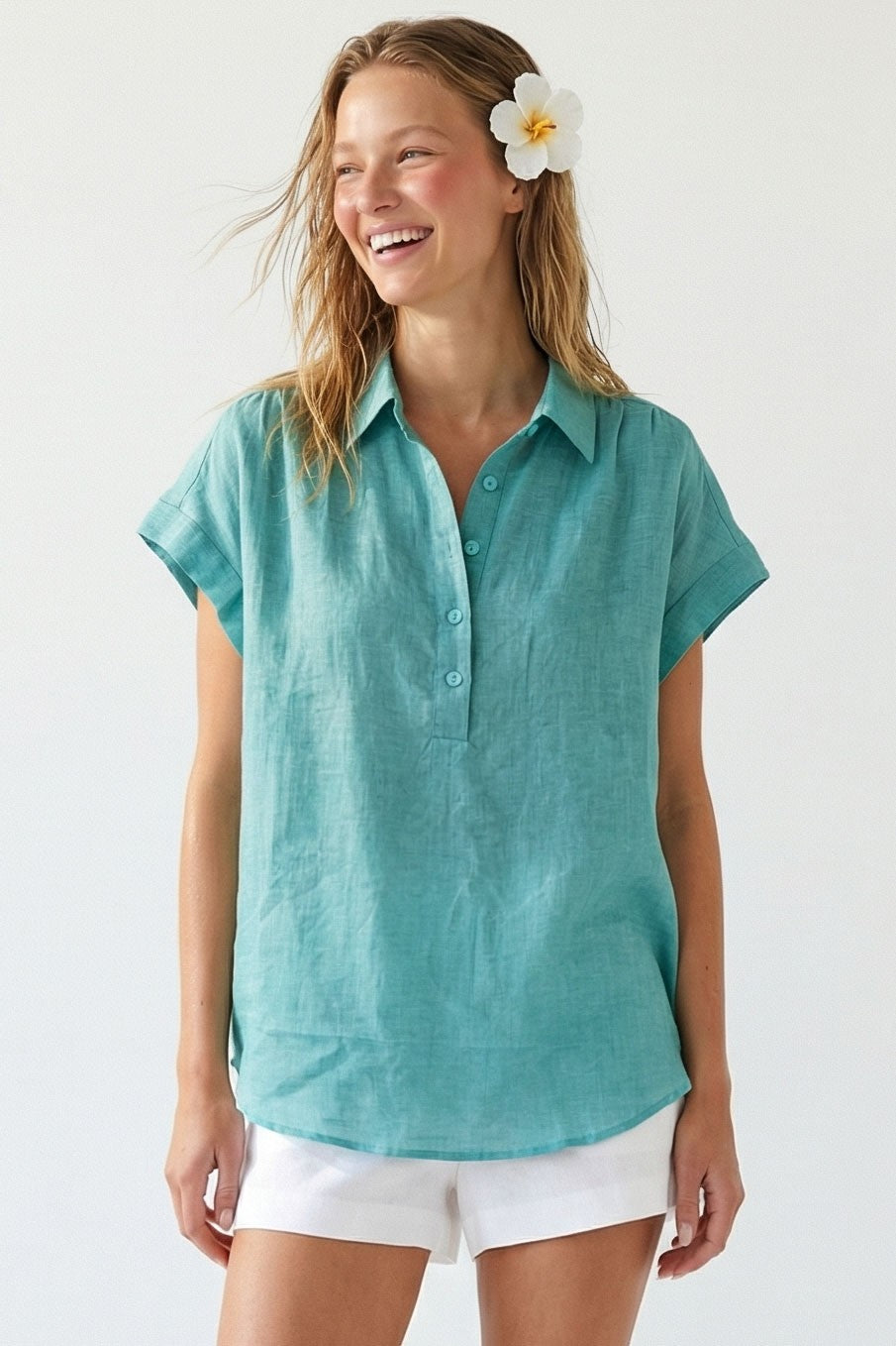 Sheer Cotton Popover  Emerald