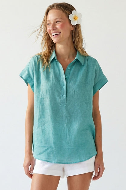 Sheer Cotton Popover  Emerald