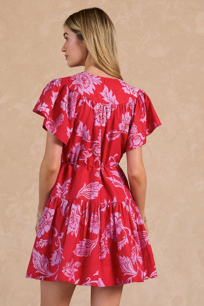 Floral Print Flutter Sleeve Mini Dress