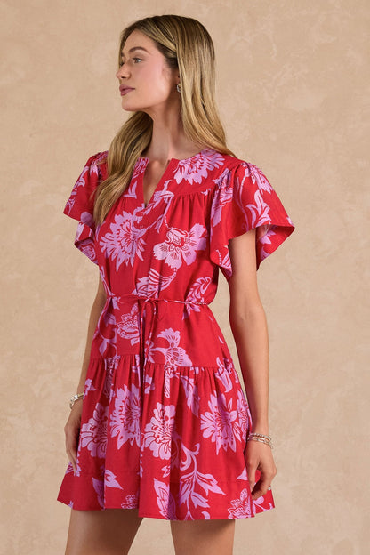 Floral Print Flutter Sleeve Mini Dress