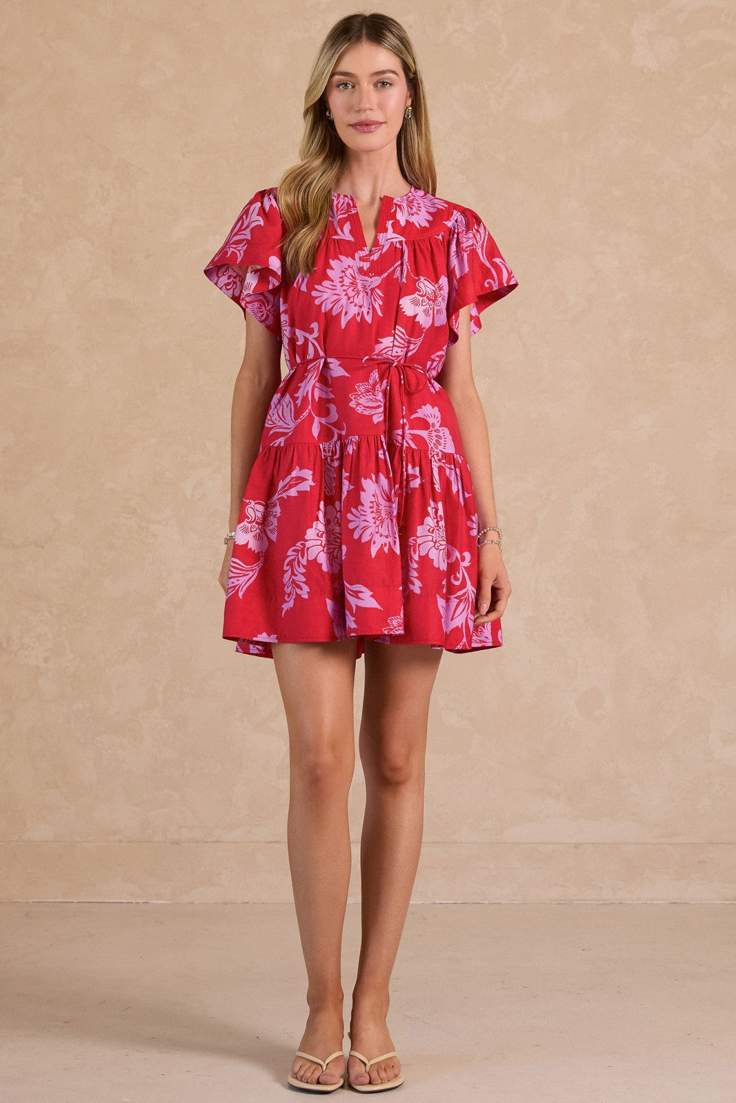 Floral Print Flutter Sleeve Mini Dress