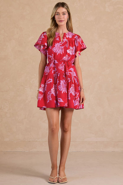 Floral Print Flutter Sleeve Mini Dress