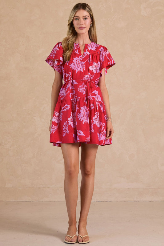 Floral Print Flutter Sleeve Mini Dress