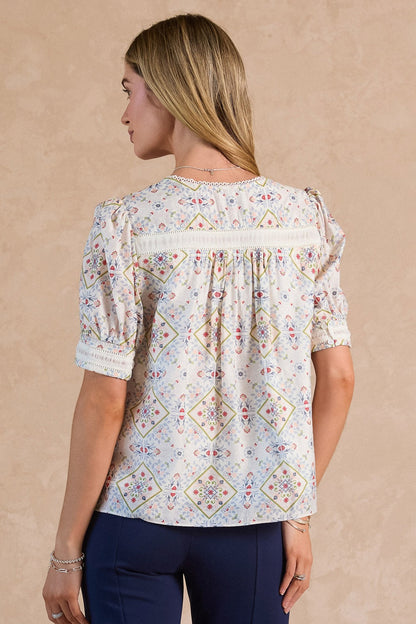Split V-Neck with Lace Trim Top