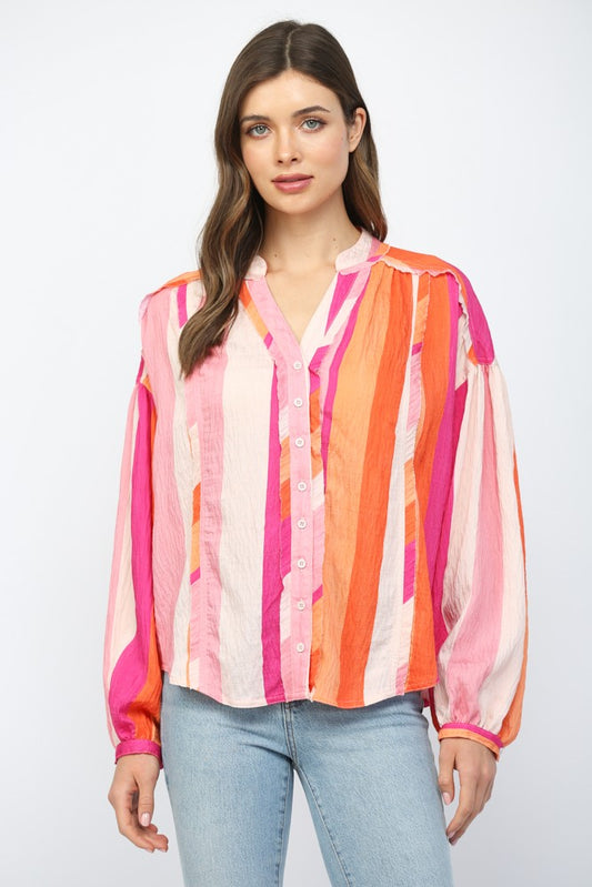 Boxy Button Down Stripe Shirt