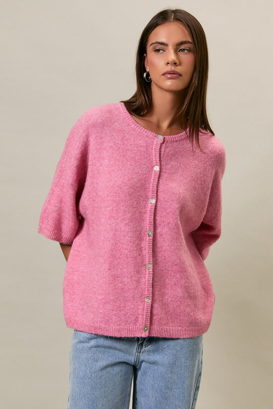 Short Sleeve Lightweight Cardigan Guava