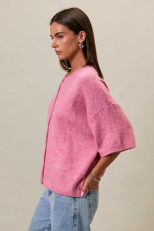 Short Sleeve Lightweight Cardigan Guava