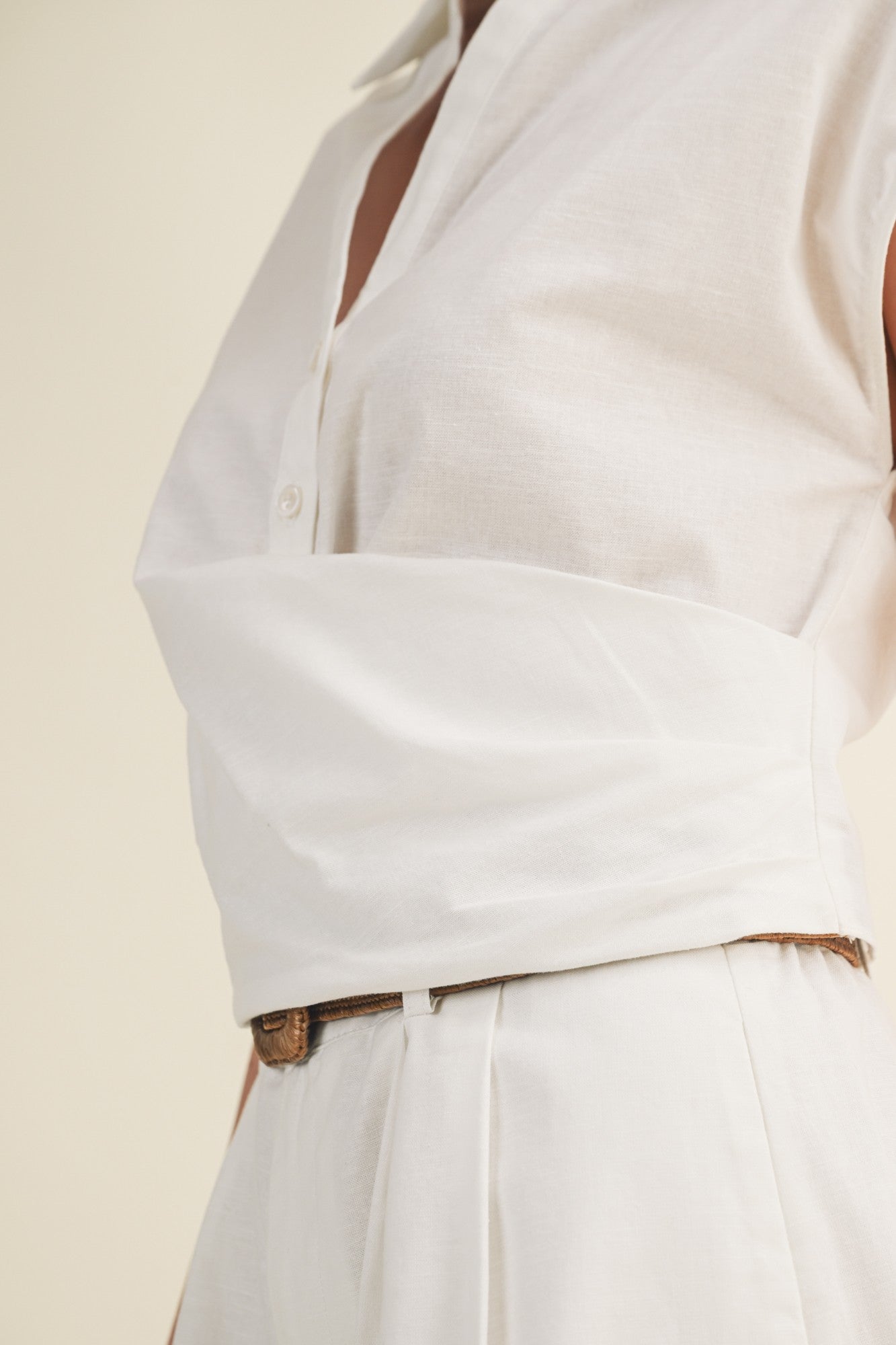 Collared V-neck Folded Waist Top