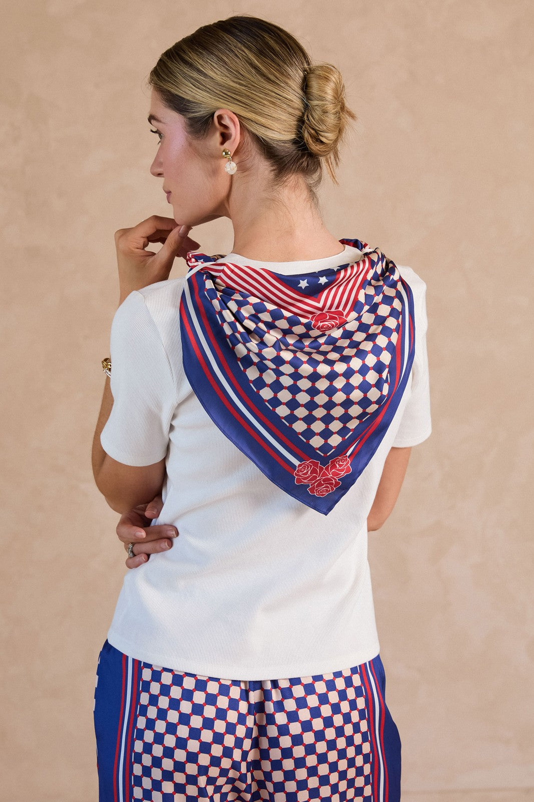 Short Sleeve Top with Printed Scarf