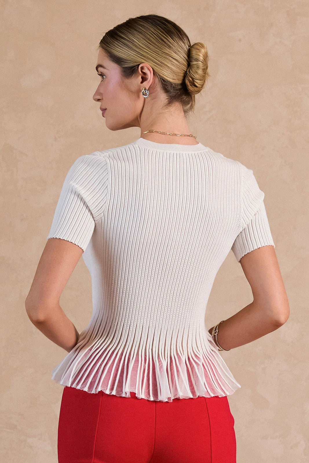 Short Sleeve Sweater Peplum Top