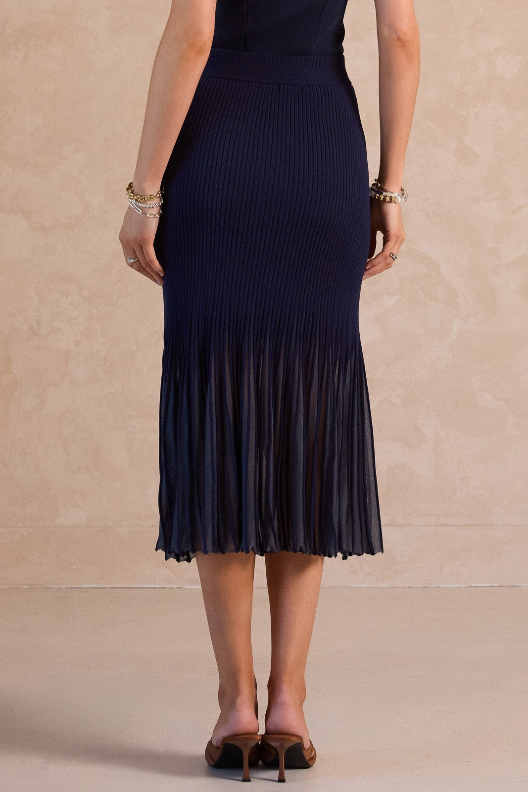 Sheer Flared Sweater Midi Skirt