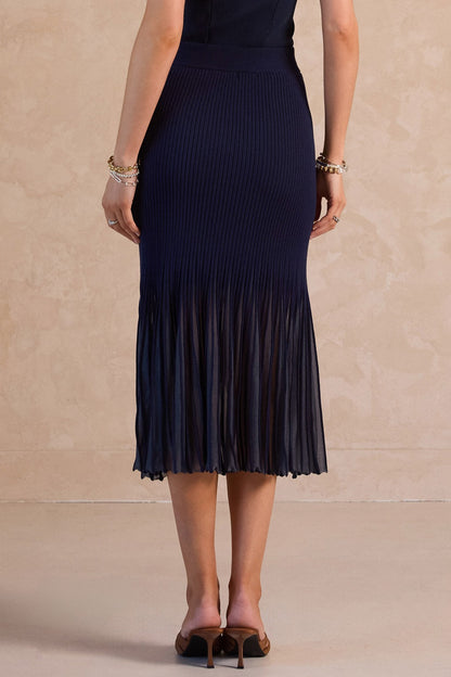 Sheer Flared Sweater Midi Skirt