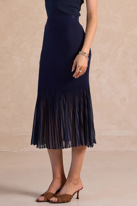 Sheer Flared Sweater Midi Skirt