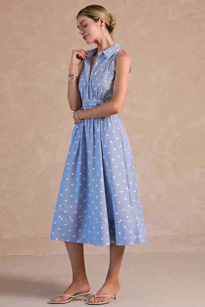 Stripe Star Print Sleeveless Midi Dress