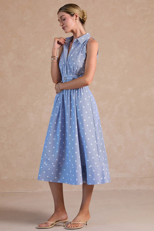 Stripe Star Print Sleeveless Midi Dress