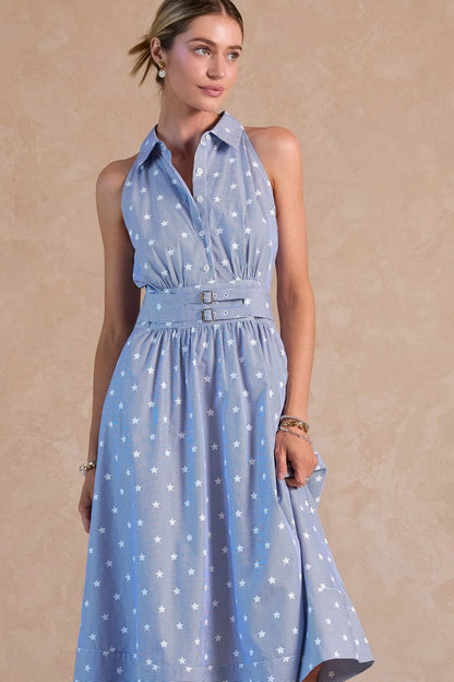 Stripe Star Print Sleeveless Midi Dress