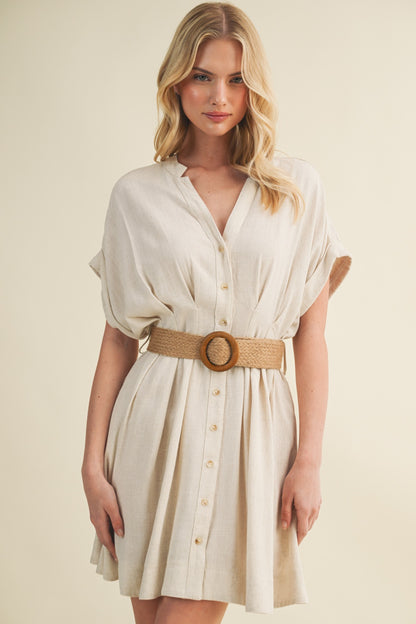 Belted Linen Blend Mini Dress