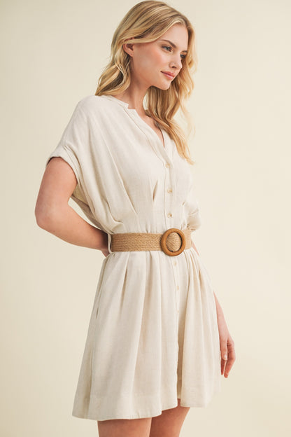 Belted Linen Blend Mini Dress