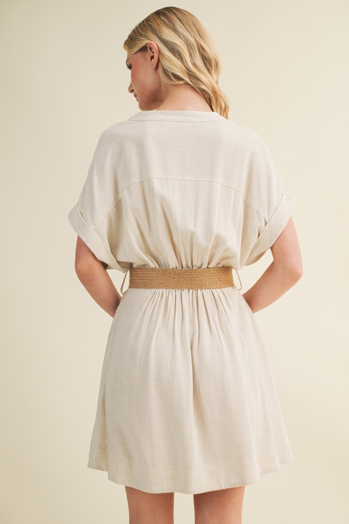 Belted Linen Blend Mini Dress