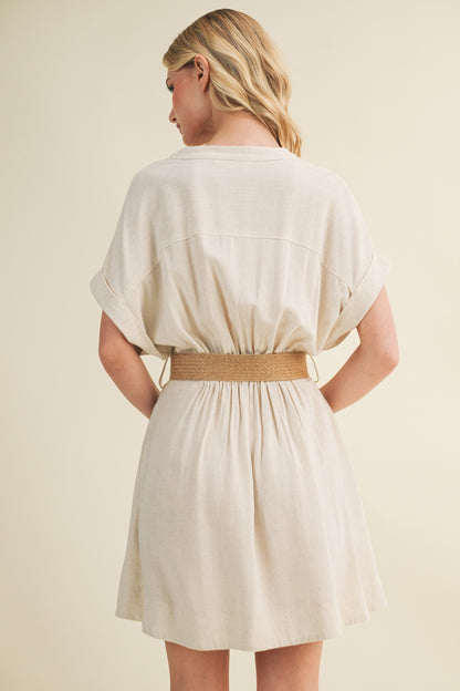 Belted Linen Blend Mini Dress