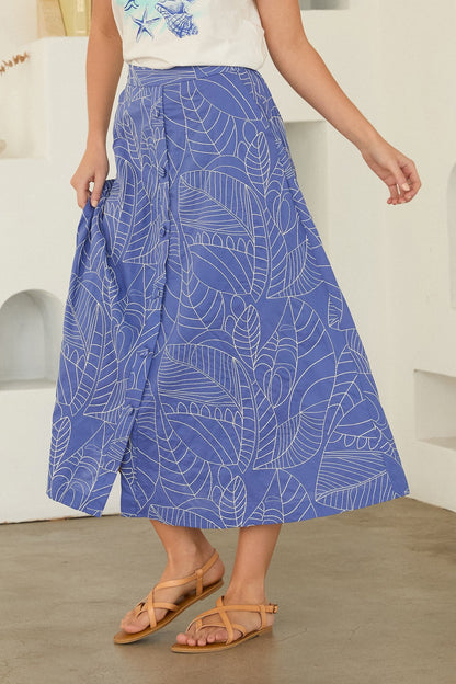 Poplin Button-Front Midi Skirt